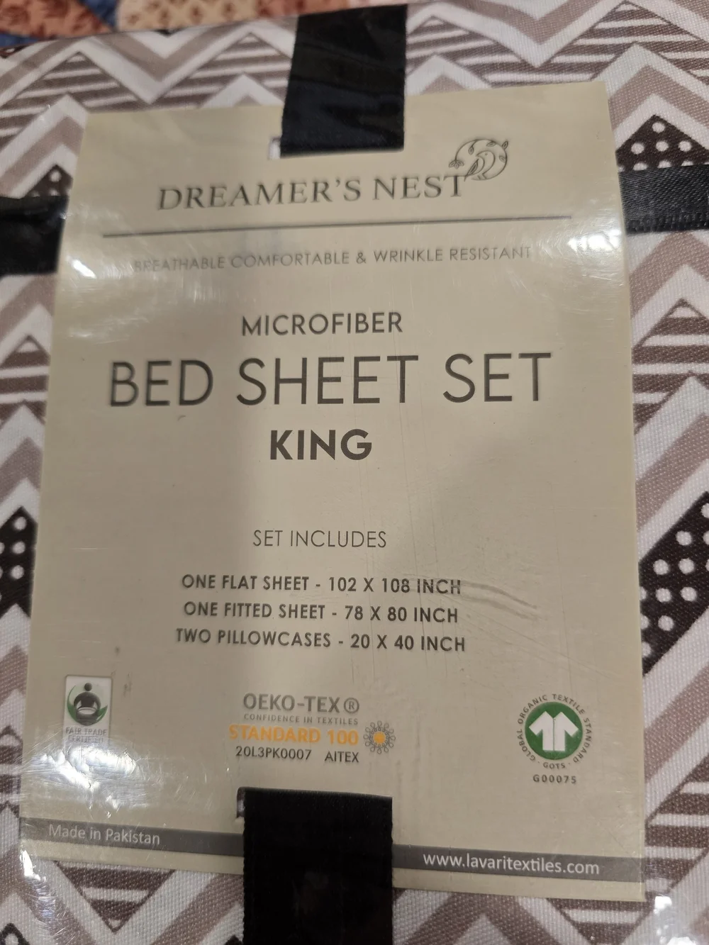 King Microfiber Bed Sheet Set - Brown & White Geo Print